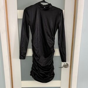 Black Long-Sleeve Ruched Mini Dress - Women